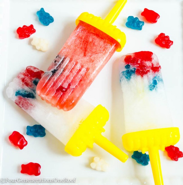 Red, White and Blue Gummy Bear Popsicles