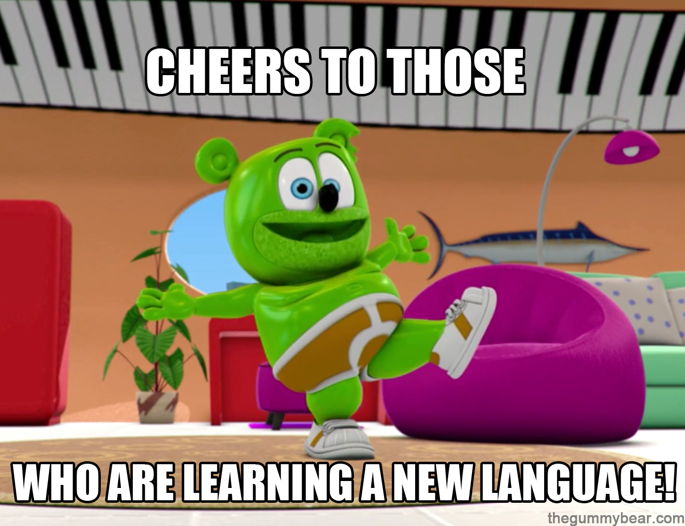 cheers to those who are learning a new language gummy bear song i am a gummybear international gummibar youtube channel animated animation kids cartoon web series show funny wacky silly meme memes learning school education educate international language languages